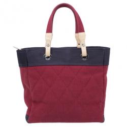 Pre Owned Chanel Red and Purple Canvas Quilted Biarritz Tote