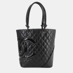 Chanel Cambon Line Medium Tote Bag Leather Enamel Black