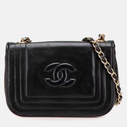 Chanel Black CC Stitched Lambskin Flap