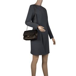 Pre Owned Chanel Black/Gold Perforated Jersey Medium Classic Double Flap Bag