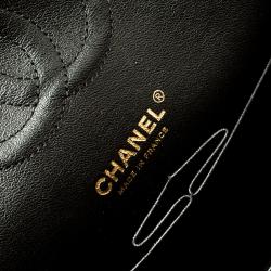 Pre Owned Chanel Black/Gold Perforated Jersey Medium Classic Double Flap Bag