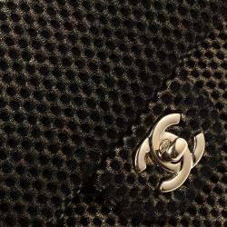 Pre Owned Chanel Black/Gold Perforated Jersey Medium Classic Double Flap Bag