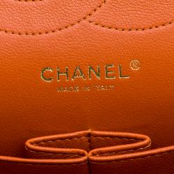 مملوكة مسبقًا حقيبة شانيل قلاب مزدوج كلاسيك جامبو جلد كافيار مبطنة لامعة برتقالية حمراء