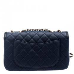 مملوكة مسبقًا حقيبة شانيل قلاب CC جلد كافيار مبطنة سوداء/ زرقاء