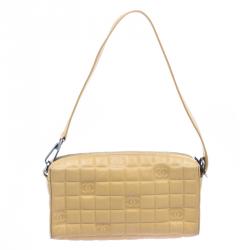 مملوكة مسبقًا حقيبة كلاتش شانيل حمالة معصم CC جلد شوكليت بار بنية فاتحة