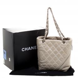 Pre Owned Chanel Grey Quilted Leather CC Bucket Bag