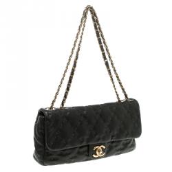 Pre Owned حقيبة كتف شانيل كلاسيك جلد كافيار أسود مبطن بحياكة عريضة بقلاب