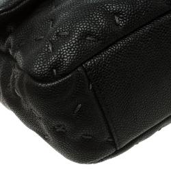 Pre Owned حقيبة كتف شانيل كلاسيك جلد كافيار أسود مبطن بحياكة عريضة بقلاب