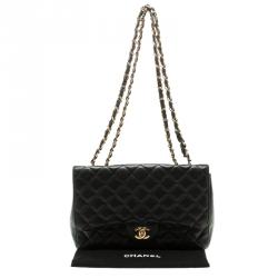 مملوكة مسبقًا Chanel Black Quilted Caviar Leather Jumbo Classic Single Flap Bag