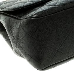 مملوكة مسبقًا Chanel Black Quilted Caviar Leather Jumbo Classic Single Flap Bag