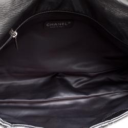 Chanel Silver Patent Vinyl Graphic Edge Classic Flap Bag
