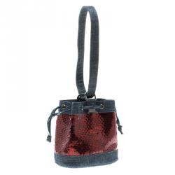 Chanel Blue/Red Sequin Embellished Denim Small Bucket Bag