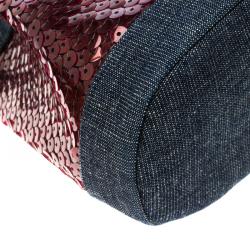 Pre Owned Chanel Blue/Red Sequin Embellished Denim Small Bucket Bag