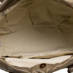 Pre Owned Chanel Khaki Quilted Leather CC Drawstring Tote