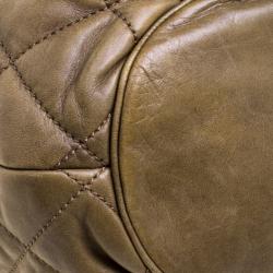 Pre Owned Chanel Khaki Quilted Leather CC Drawstring Tote