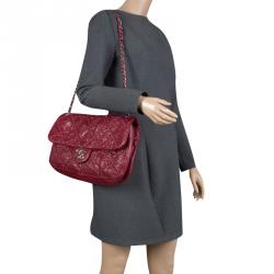 Pre Owned Chanel Burgundy Crinkled Leather Ultra Stitch Classic Flap Bag