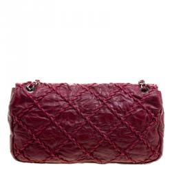 Pre Owned Chanel Burgundy Crinkled Leather Ultra Stitch Classic Flap Bag