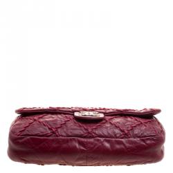 Pre Owned Chanel Burgundy Crinkled Leather Ultra Stitch Classic Flap Bag