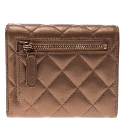 Pre Owned Chanel Bronze Quilted Leather Compact Wallet
