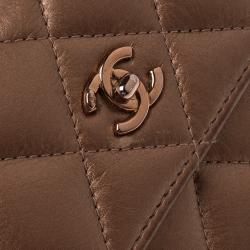 Pre Owned Chanel Bronze Quilted Leather Compact Wallet