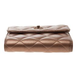 Pre Owned Chanel Bronze Quilted Leather Compact Wallet