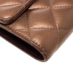 Pre Owned Chanel Bronze Quilted Leather Compact Wallet