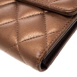 Pre Owned Chanel Bronze Quilted Leather Compact Wallet
