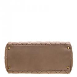 Pre Owned حقيبة يد شانيل سلسلة خياطة عريضة جلد مبطنة بيج