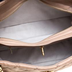 Pre Owned حقيبة يد شانيل سلسلة خياطة عريضة جلد مبطنة بيج