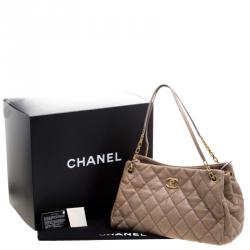 Pre Owned حقيبة يد شانيل سلسلة خياطة عريضة جلد مبطنة بيج