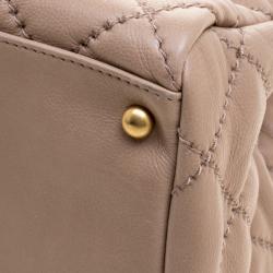 Pre Owned حقيبة يد شانيل سلسلة خياطة عريضة جلد مبطنة بيج