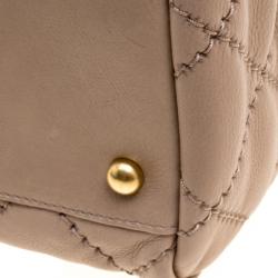 Pre Owned حقيبة يد شانيل سلسلة خياطة عريضة جلد مبطنة بيج