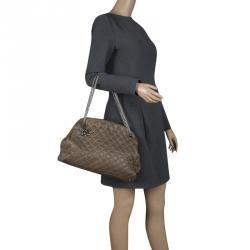 Pre Owned Chanel Dark Beige Quilted Caviar Leather Large Just Mademoiselle Bowling Bag