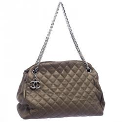 Pre Owned Chanel Dark Beige Quilted Caviar Leather Large Just Mademoiselle Bowling Bag