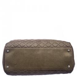 Pre Owned Chanel Dark Beige Quilted Caviar Leather Large Just Mademoiselle Bowling Bag