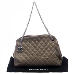 Pre Owned Chanel Dark Beige Quilted Caviar Leather Large Just Mademoiselle Bowling Bag