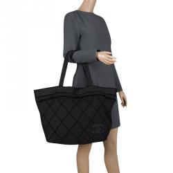 Chanel Black Quilted Terry Cloth Cotton Beach Bag Chanel