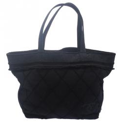 مملوكة مسبقًا Chanel Black Quilted Terry Cloth Cotton Beach Bag