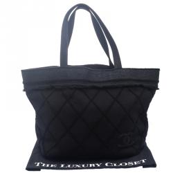مملوكة مسبقًا Chanel Black Quilted Terry Cloth Cotton Beach Bag
