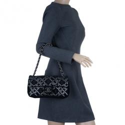 Pre Owned Chanel Black and Silver Tweed Cruise Collection Chain Flap Bag