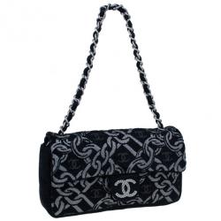 Pre Owned Chanel Black and Silver Tweed Cruise Collection Chain Flap Bag