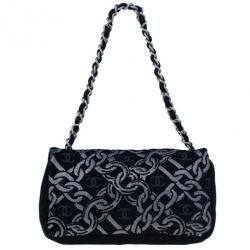 Pre Owned Chanel Black and Silver Tweed Cruise Collection Chain Flap Bag