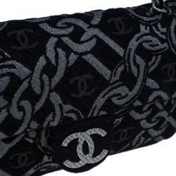 Pre Owned Chanel Black and Silver Tweed Cruise Collection Chain Flap Bag