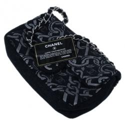 Pre Owned Chanel Black and Silver Tweed Cruise Collection Chain Flap Bag