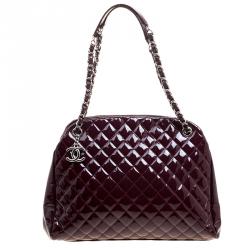 Pre Owned Chanel Burgundy Quilted Patent Leather Just Mademoiselle Bowling Bag