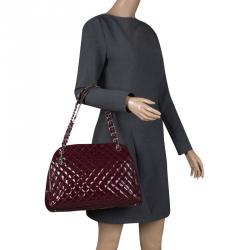Pre Owned Chanel Burgundy Quilted Patent Leather Just Mademoiselle Bowling Bag