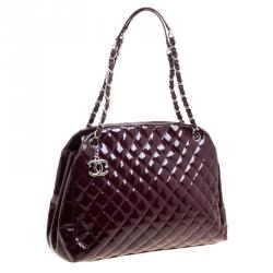 Pre Owned Chanel Burgundy Quilted Patent Leather Just Mademoiselle Bowling Bag