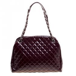 Pre Owned Chanel Burgundy Quilted Patent Leather Just Mademoiselle Bowling Bag