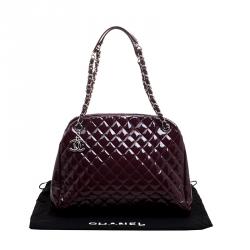 Pre Owned Chanel Burgundy Quilted Patent Leather Just Mademoiselle Bowling Bag
