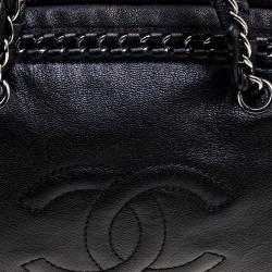 Pre Owned Chanel Black Leather Large Chain Trim Luxe Ligne Bowler Boston Bag